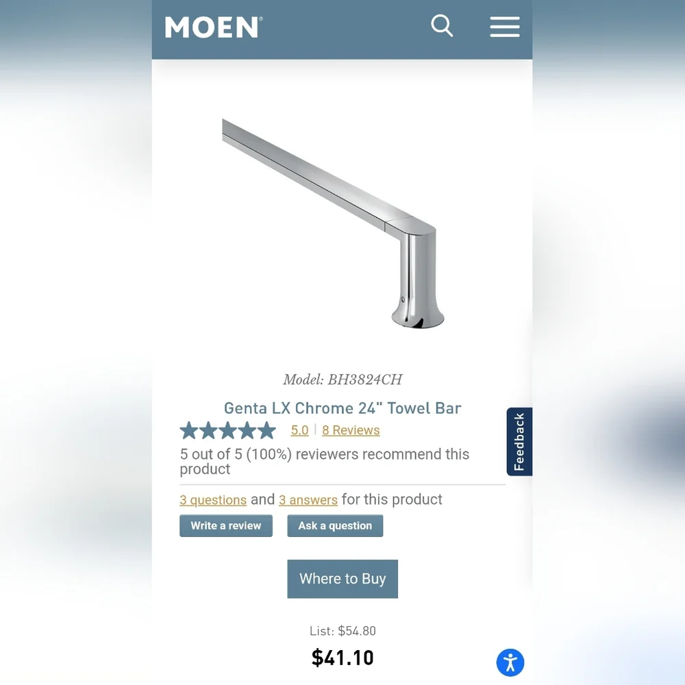 Moen Genta LX Chrome Bathroom 3 piece set